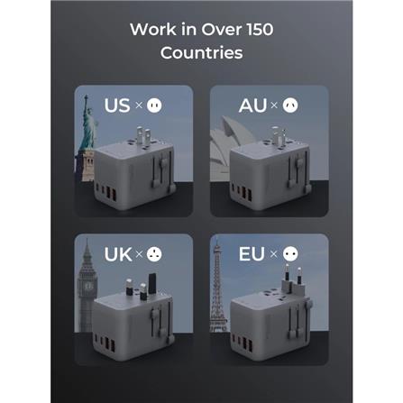 ปลั๊กแปลง 4 IN 1 UNIVERSAL 2 USB A 2 TYPE C AUKEY PA-TA12 35 วัตต์ สีเทา_3