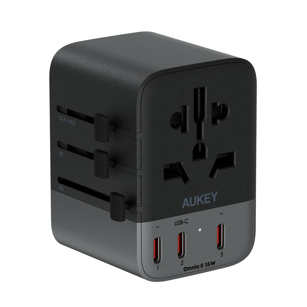 ปลั๊กแปลง 4 IN 1 UNIVERSAL 3 TYPE C AUKEY PA-TA07A 35 วัตต์ สีเทา