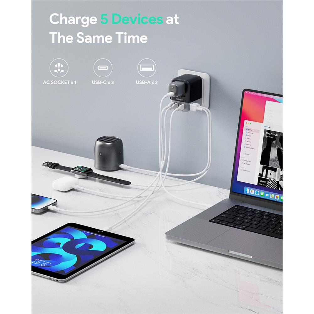 ปลั๊กแปลง 4 IN 1 UNIVERSAL 3 TYPE C AUKEY PA-TA07A 35 วัตต์ สีเทา
