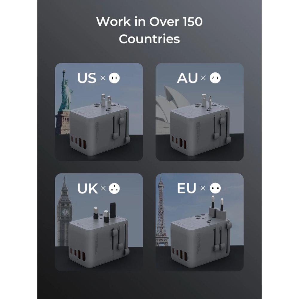 ปลั๊กแปลง 4 IN 1 UNIVERSAL 2 USB A 2 TYPE C AUKEY PA-TA14 70 วัตต์ สีเทา