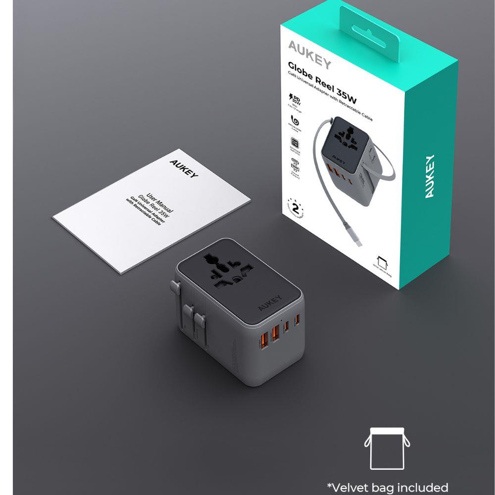 ปลั๊กแปลง 4 IN 1 UNIVERSAL 2 USB A 2 TYPE C AUKEY PA-TA14 70 วัตต์ สีเทา