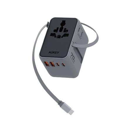 ปลั๊กแปลง 4 IN 1 UNIVERSAL 2 USB A 2 TYPE C AUKEY PA-TA14 70 วัตต์ สีเทา_0