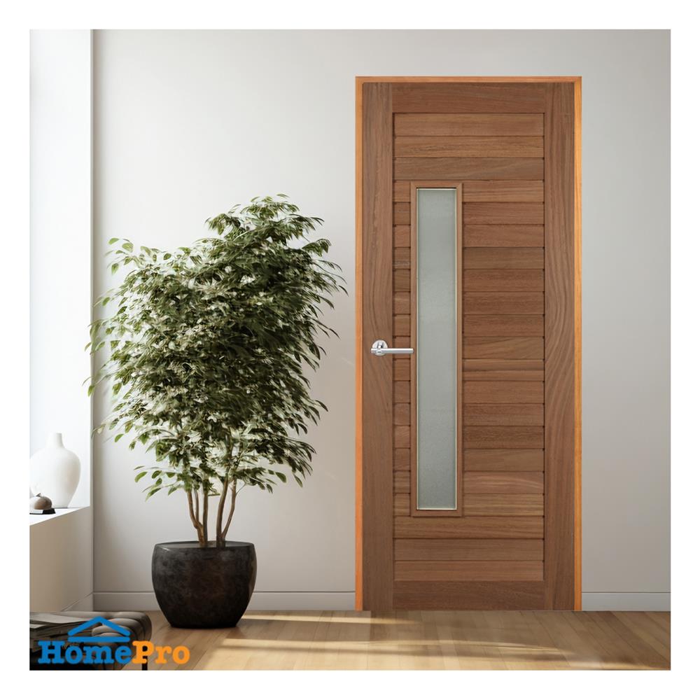 ประตูไม้มะค่า ไม่เจาะลูกบิด VK VK825 โมเดิร์น ช่องกระจก ขอบ 5 นิ้ว 80x200 ซม. สีธรรมชาติ