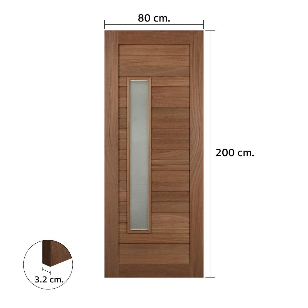 ประตูไม้มะค่า ไม่เจาะลูกบิด VK VK825 โมเดิร์น ช่องกระจก ขอบ 5 นิ้ว 80x200 ซม. สีธรรมชาติ