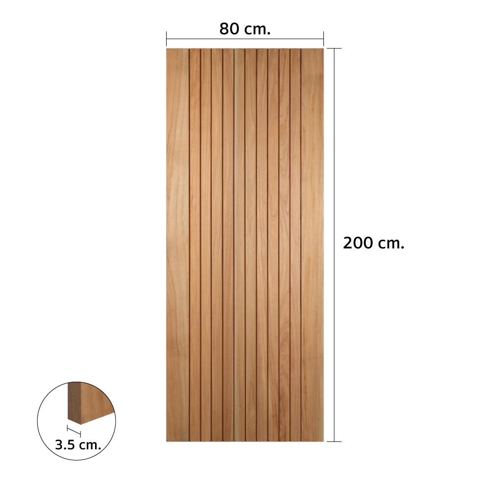 ประตูไม้สยาแดง ไม่เจาะลูกบิด VK VK124 โมเดิร์น เซาะร่อง ขอบ 5 นิ้ว 80x200 ซม. สีธรรมชาติ