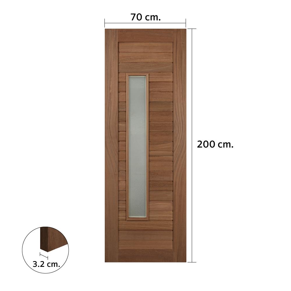 ประตูไม้มะค่า ไม่เจาะลูกบิด VK VK825 โมเดิร์น ช่องกระจก ขอบ 5 นิ้ว 70x200 ซม. สีธรรมชาติ