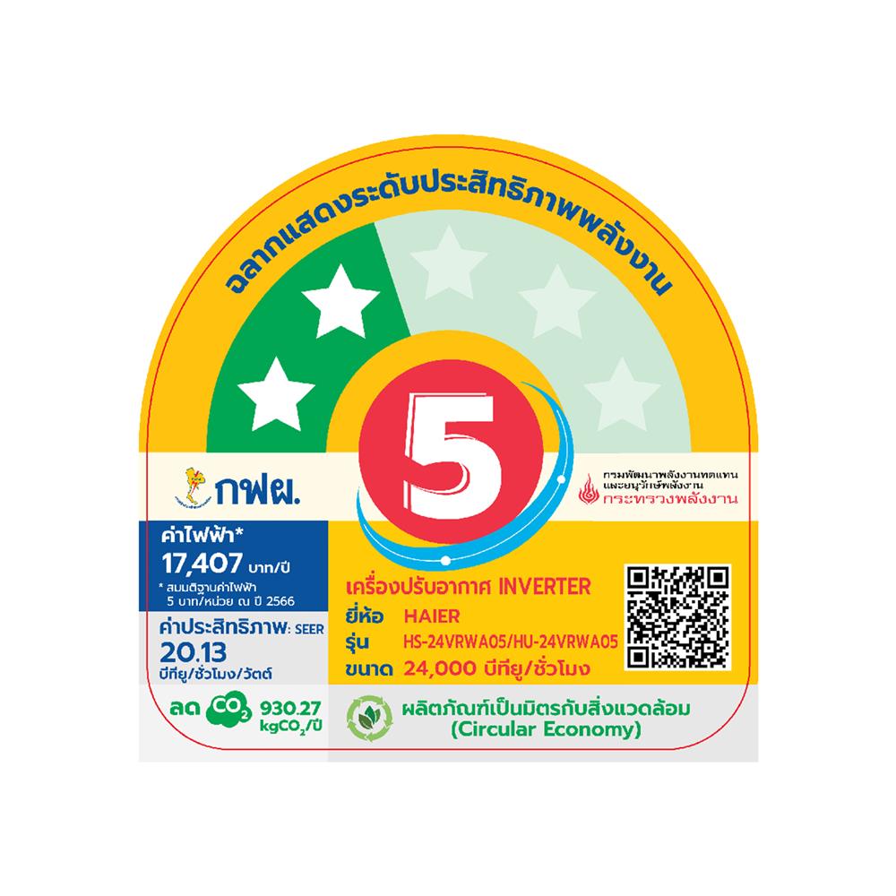 แอร์ผนัง HAIER HSU-24VRWA05BF 24000 บีทียู อินเวอร์เตอร์
