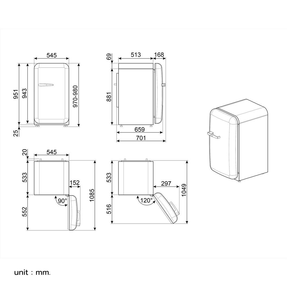 ตู้เย็น 1 ประตู SMEG FAB10RRD6 4.3 คิว สีแดง