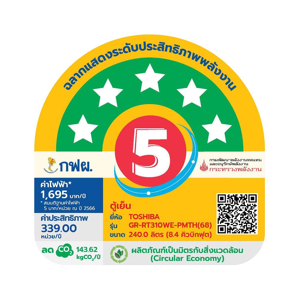 ตู้เย็น 2 ประตู TOSHIBA GR-RT310WE-PMTH(68) 8.4 คิว สีดำ