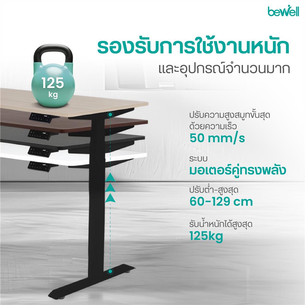 โต๊ะปรับระดับไฟฟ้า BEWELL TBS08-TOP08 180 ซม. สีขาว-ดำ