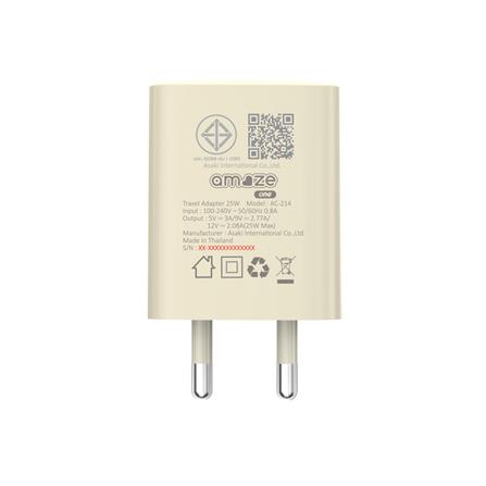 หัวชาร์จอะแดปเตอร์ พร้อมสายชาร์จ USB-LIGHTNING AMAZE ONE AMCC007 25W สีครีม_2