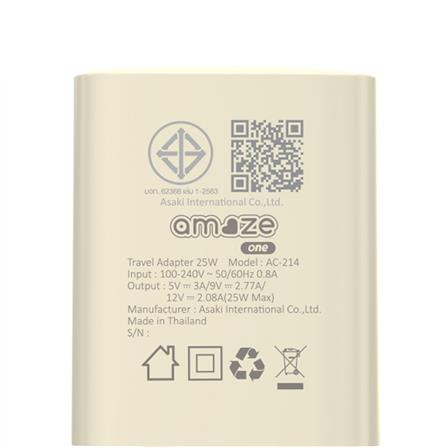 หัวชาร์จอะแดปเตอร์ พร้อมสายชาร์จ USB-C AMAZE ONE AMCC006 25W สีครีม_6