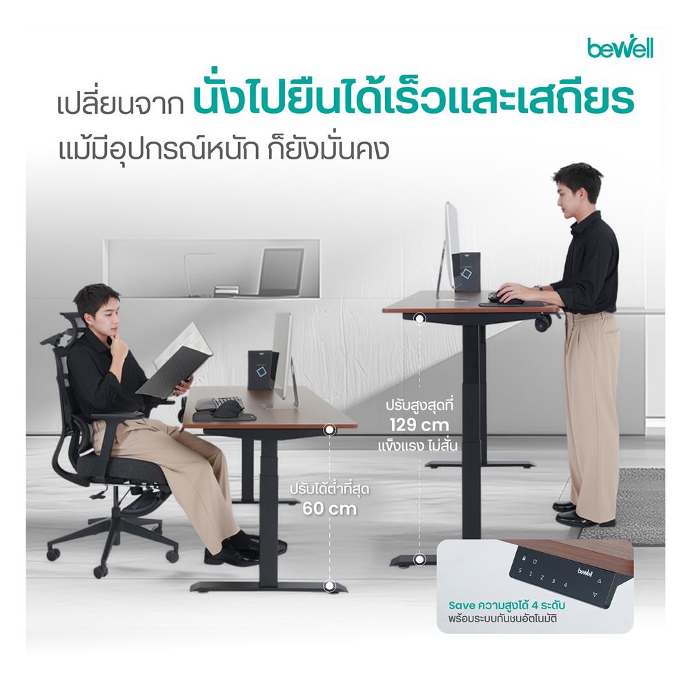 โต๊ะปรับระดับไฟฟ้า BEWELL TBS08-TOP07 140 ซม. สีขาว/ดำ