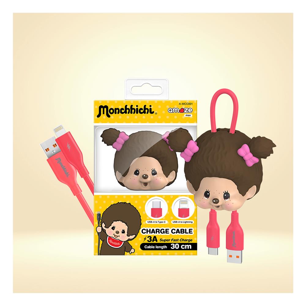 สายชาร์จ USB-A TO TYPE-C และ LIGHTNING AMAZE ONE AMCC001 MONCHHICHI GIRL สีชมพูเข้ม