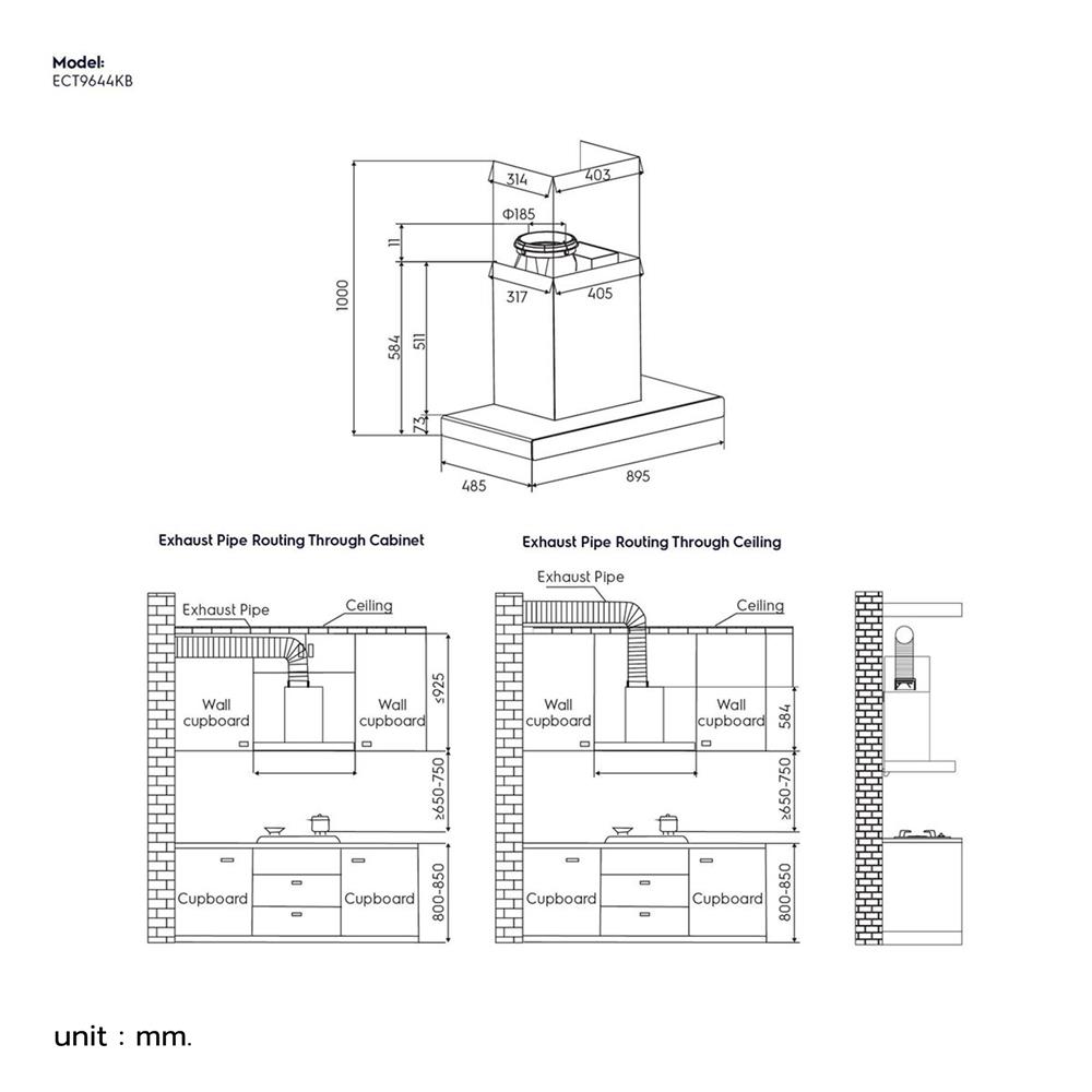 เครื่องดูดควันกระโจม ELECTROLUX ECT9644KB 90 ซม.