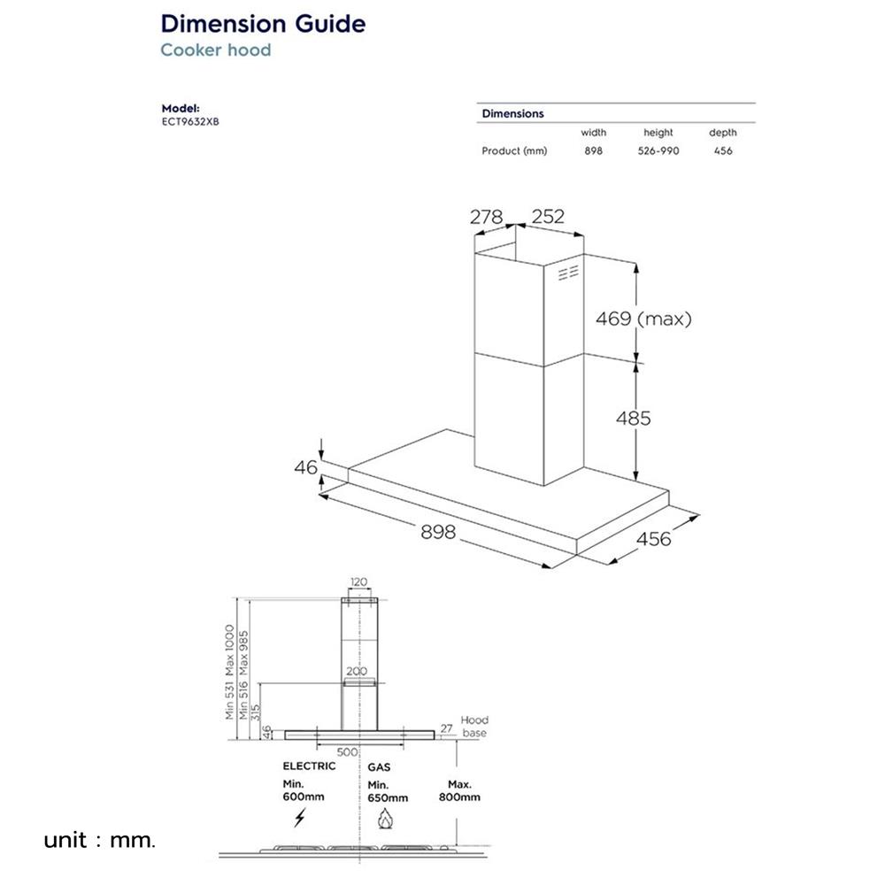 เครื่องดูดควันกระโจม ELECTROLUX ECT9632XB 90 ซม.