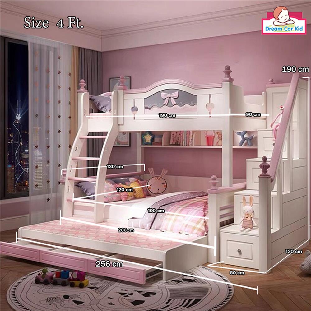เตียง 2 ชั้น 5 ฟุต DREAM CAR KID DREAMY BOW สีชมพู