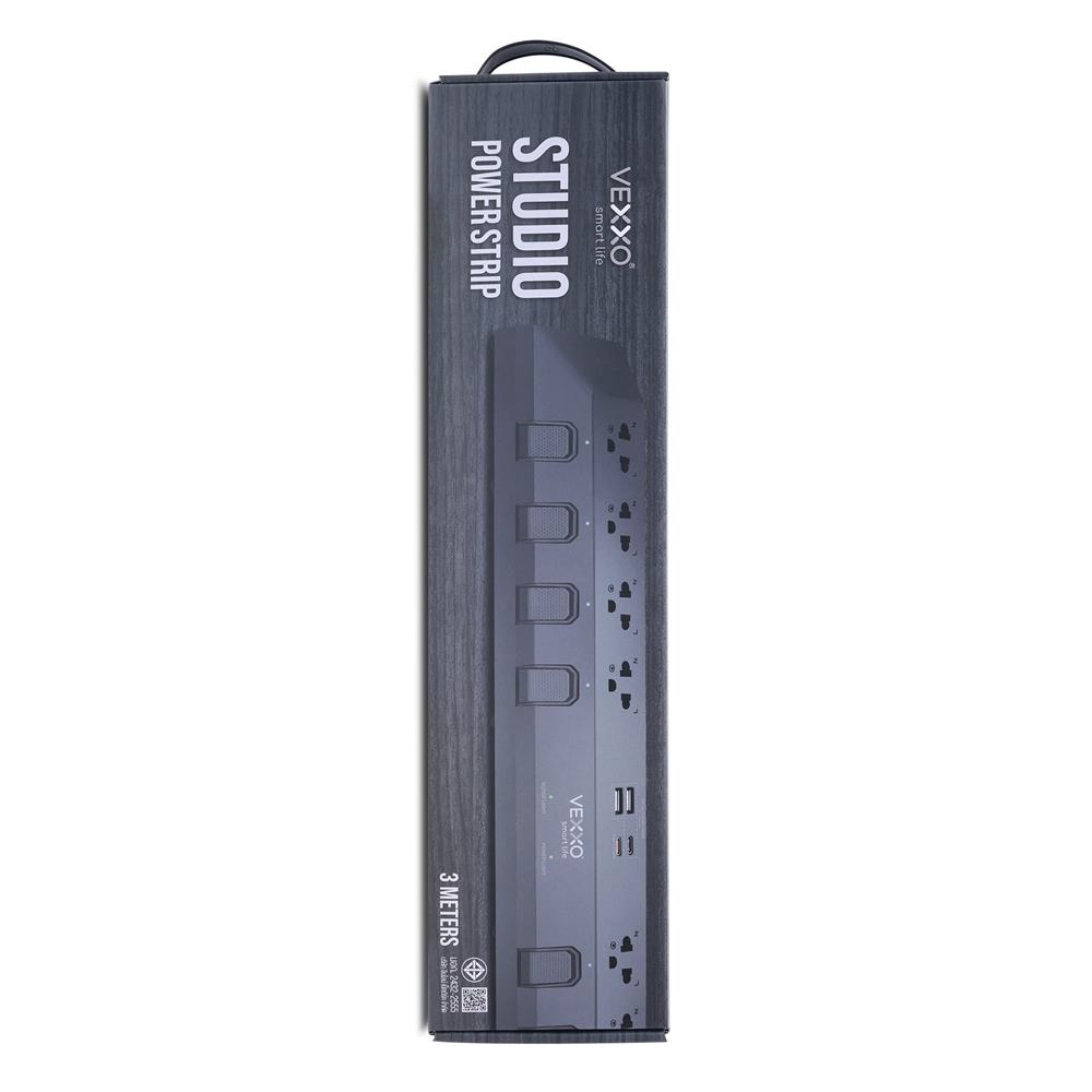 รางปลั๊กไฟ 8 ช่อง 8 สวิตซ์ 2 USB-A 2 USB-C VEXXO STUDIO POWERSTRIP 3 ม.