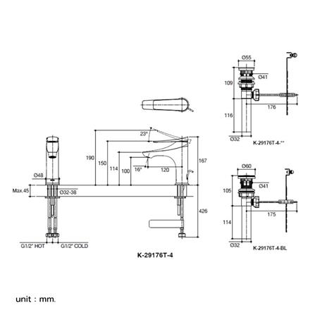 ก๊อกอ่างล้างหน้าผสม KOHLER K-29176T-4-CP_5