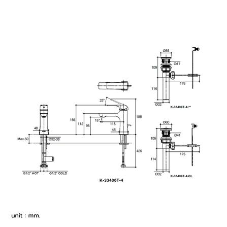 ก๊อกอ่างล้างหน้าผสม KOHLER K-33406T-4-CP_5