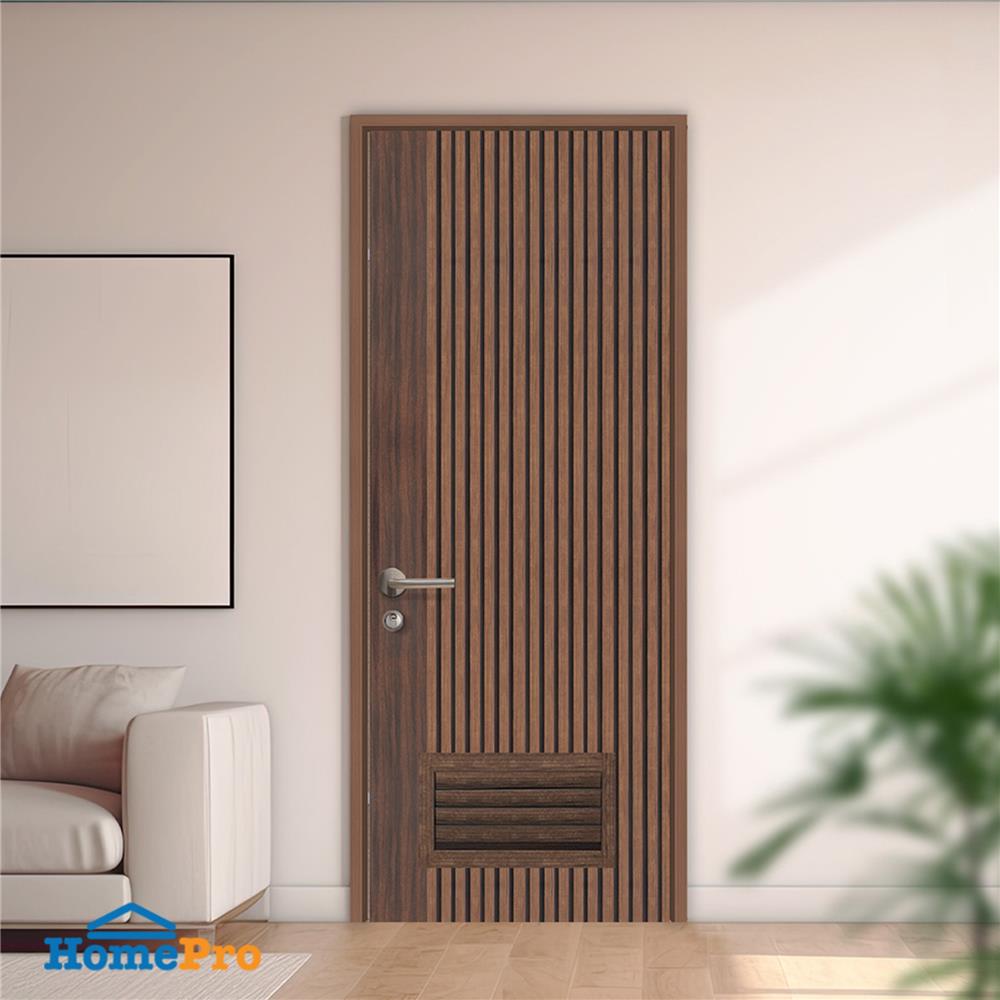 ประตูห้องน้ำโพลีสไตรีน ไม่เจาะลูกบิด LINDEKOR VERTICAL 80x200 ซม. สีโรสวู้ด (เปิดด้านขวา เข้าด้านใน)
