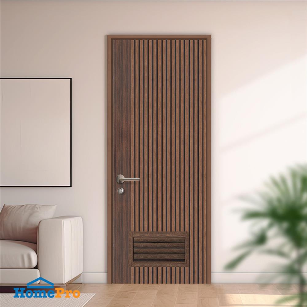 ประตูห้องน้ำโพลีสไตรีน ไม่เจาะลูกบิด LINDEKOR VERTICAL 90x200 ซม. สีโรสวู้ด (เปิดด้านขวา เข้าด้านใน)
