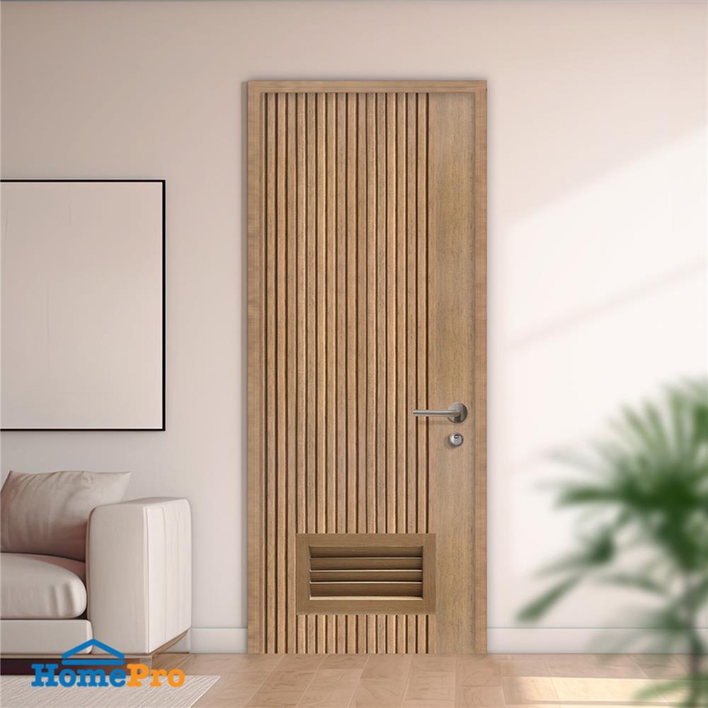 ประตูห้องน้ำโพลีสไตรีน ไม่เจาะลูกบิด LINDEKOR VERTICAL 80x200 ซม. สีสักด้าน (เปิดด้านซ้าย เข้าด้านใน)