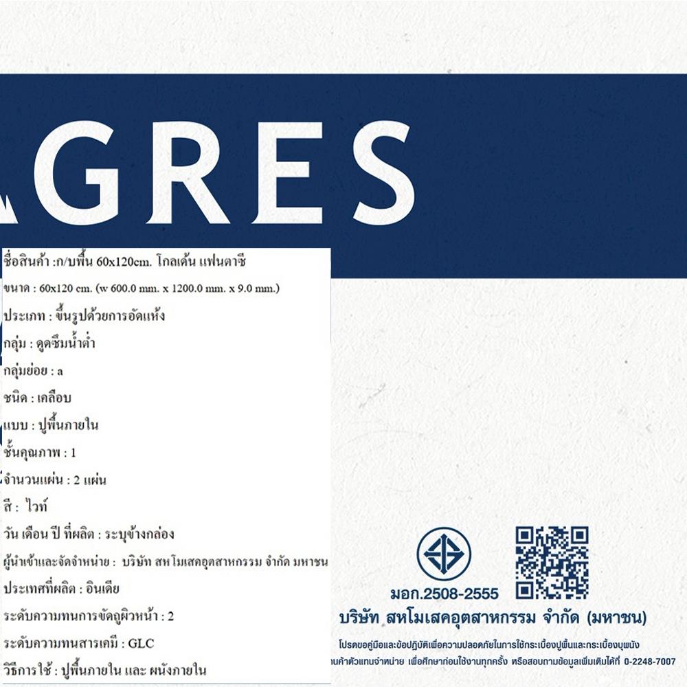 กระเบื้องพื้นพอร์ซเลน 60x120 ซม. DURAGRES โกลเด้น แฟนตาซี ขาว A 1.44 ตร.ม.