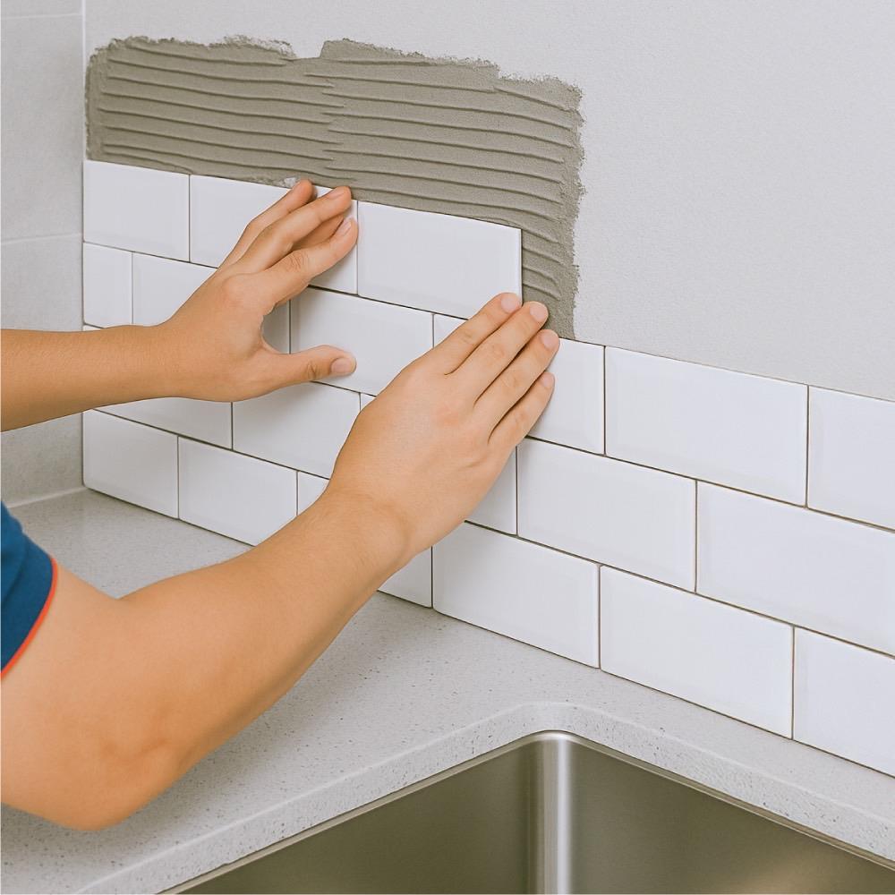 ปูกระเบื้องกันเปื้อนผนังเคาน์เตอร์ครัว