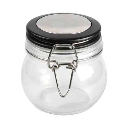 ROUND GLASS CANISTER WITH SPRING LID S BLACK