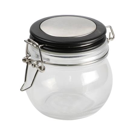 ROUND GLASS CANISTER WITH SPRING LID S BLACK