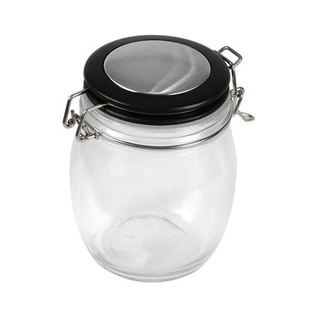 ROUND GLASS CANISTER WITH SPRING LID M BLACK