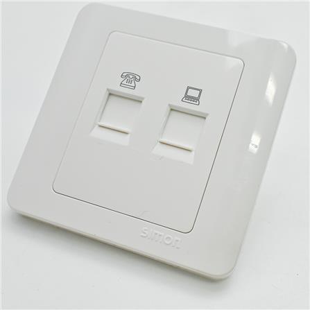 SIMON TELEPHONE SOCKET DOUBLE OUTLET 2 GANG RJ11+RJ45 35229S WHITE