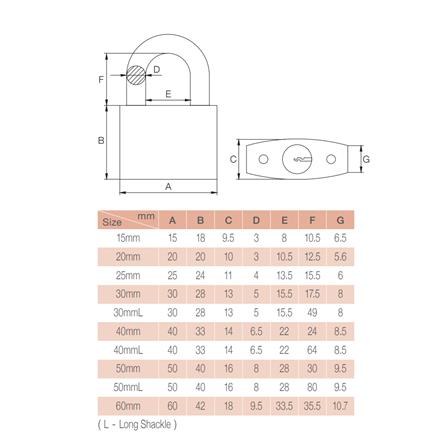 GERE PADLOCK SINGLE CL5460 60MM BRASS 1 EACH