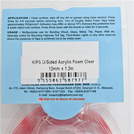 KIPS ACRYLIC DOUBLE SIDED TAPE CLEAR 12MM X 1.2M