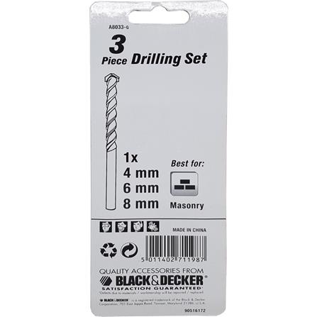 BLACK & DECKER MASONRY DRILL BIT 3EA/SET