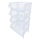 CLOTH BASKET SQUARE WITHOUT LID WITHOUT WHEEL 4TIER BK-134 WHITE