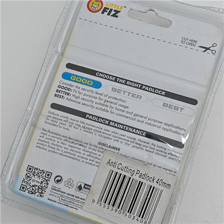 LITTLE FIZ ANTI CUT SECURE PLUS PADLOCK 40MM STAINLESS STEEL