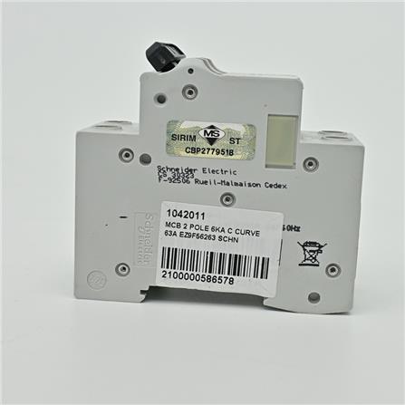 SCHNEIDER MINIATURE CIRCUIT BREAKER 2 POLE 63A C CURVE EZ9F56263