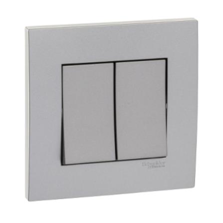 SCHNEIDER VIVACE 16AX 250V 2 GANG 1 WAY SWITCH ALUMINIUM SILVER