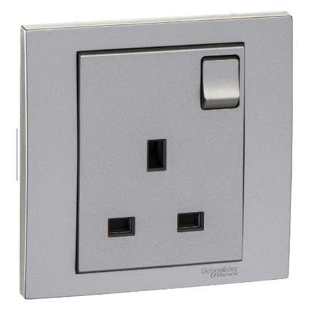 SCHNEIDER VIVACE 13A 250V 1GANG SWITCHED SOCKET (SINGLE SOCKETS)  KB15_G11 ALUMINIUM SILVER
