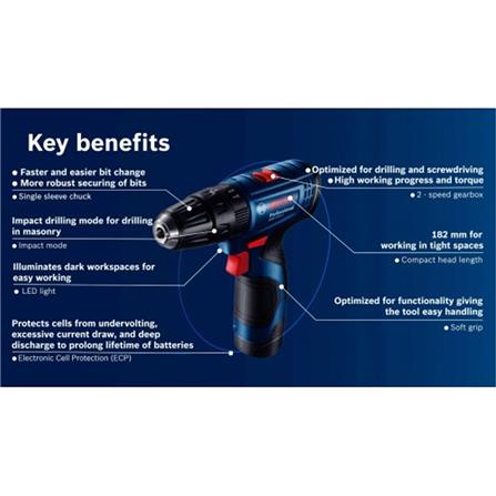 IMPACT DRILL BOSCH GSB120-LI BLUE W4.6xD18.8xH19.5CM 1300RPM