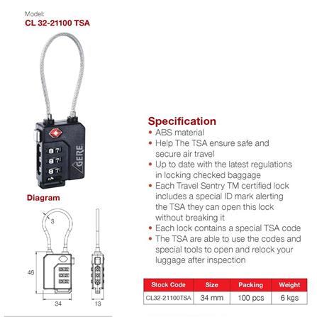 GERE  CL32-21100 TSA  PADLOCK SINGLE