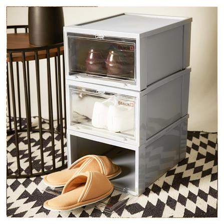 SHOE BOX STACKO 28X35X17CM GREY