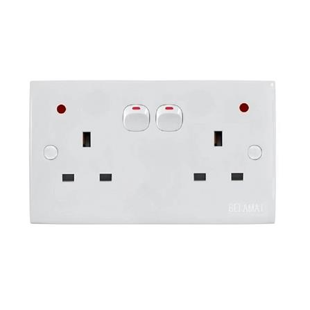 13A DOUBLE SOCKET WITH NEON INDICATOR WHITE 2K132-NEON SELAMAT