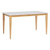 NUHOOM CHARMANT 800X1400 DINING TABLE IN NATURAL COLOUR LEG, WHITE LACQUERED TOP