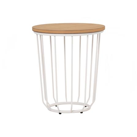 NESTHOUZ FLUX ROUND SIDE TABLE IN NATURAL COLOUR TOP, MATT WHITE EPOXY LEG