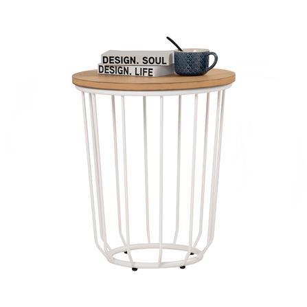 NESTHOUZ FLUX ROUND SIDE TABLE IN NATURAL COLOUR TOP, MATT WHITE EPOXY LEG
