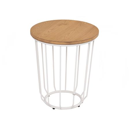 NESTHOUZ FLUX ROUND SIDE TABLE IN NATURAL COLOUR TOP, MATT WHITE EPOXY LEG