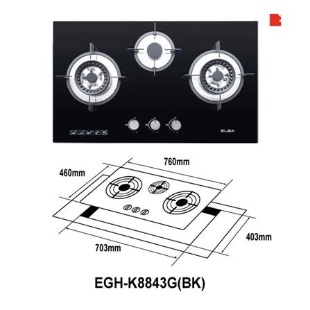 ELBA GAS HOB EGH-K8843G(BK) 3BURNER 5KW 76CM